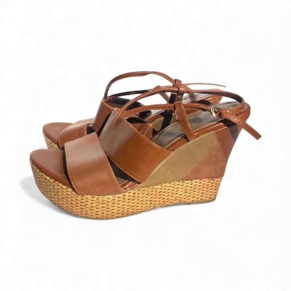 Boho faux leather with faux rattan base wedges - Picture 2 of 6